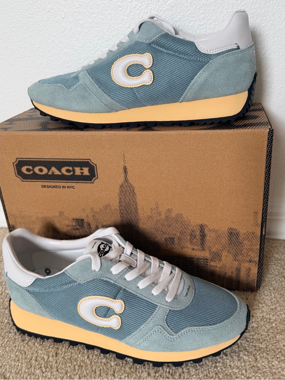 Coach Retro Runner Mens 9 New Sneakers Blue Suede Shoes NWT Lightweight Drivers